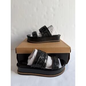 Kelsi Dagger Anthropologie Drift Platform Slide Sandals Leather Black Sz 10 NEW